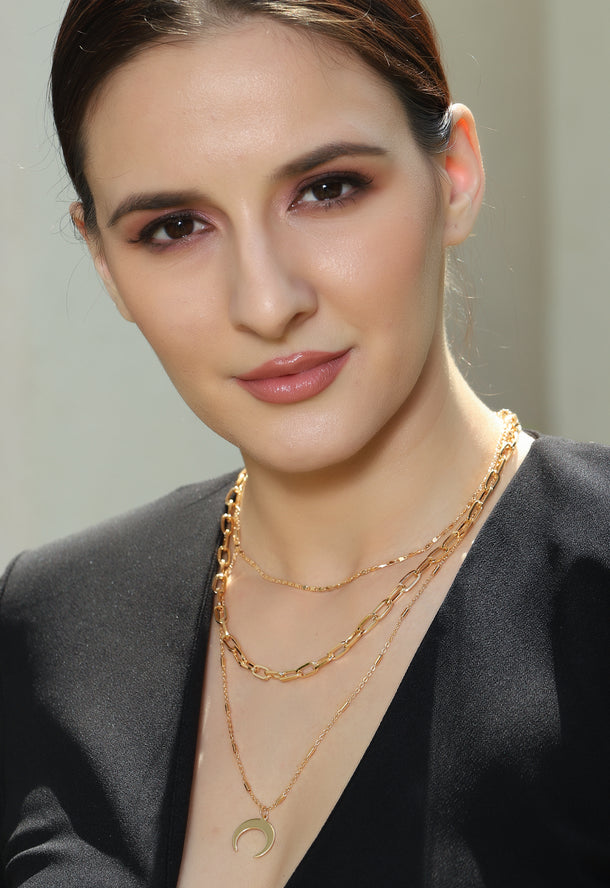 Rubans Gold Plated  Handcrafted Interlinked Multi Layer Chain Necklace