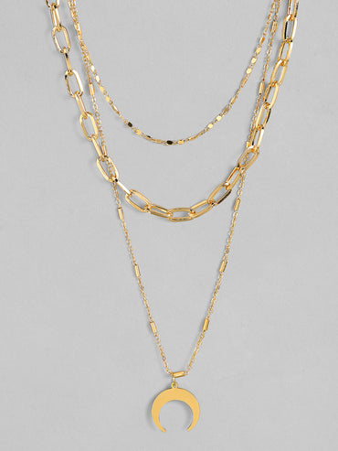 Rubans Gold Plated  Handcrafted Interlinked Multi Layer Chain Necklace