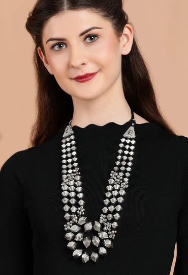 Rubans Silver Plated Oxidised Handcrafted Multi Layer Boho Necklace