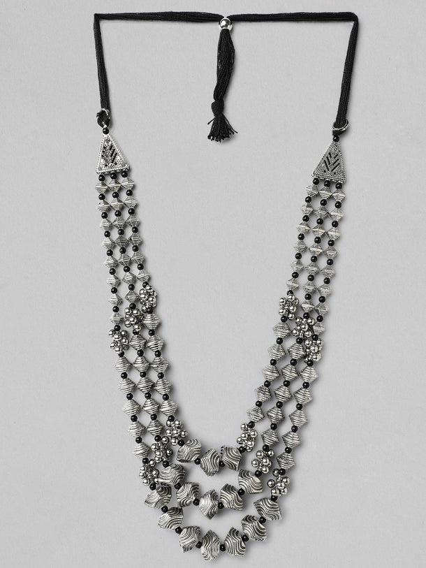 Rubans Silver Plated Oxidised Handcrafted Multi Layer Boho Necklace