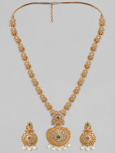 Rubans Gold-Toned Stone-Studded Handcrafted Jewellery Set