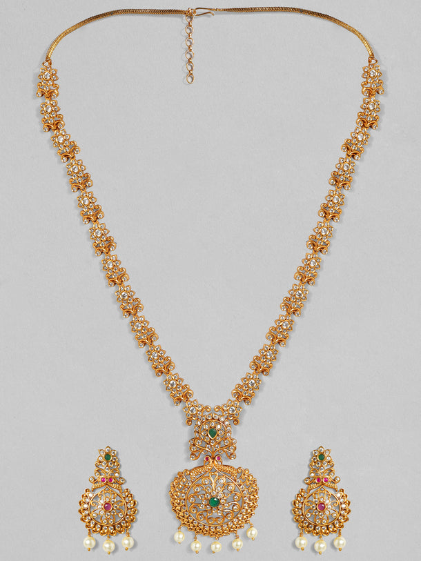 Rubans Gold-Toned Stone-Studded Handcrafted Jewellery Set