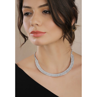 Rubans Silver Toned Handcrafted Rhinestone Necklace