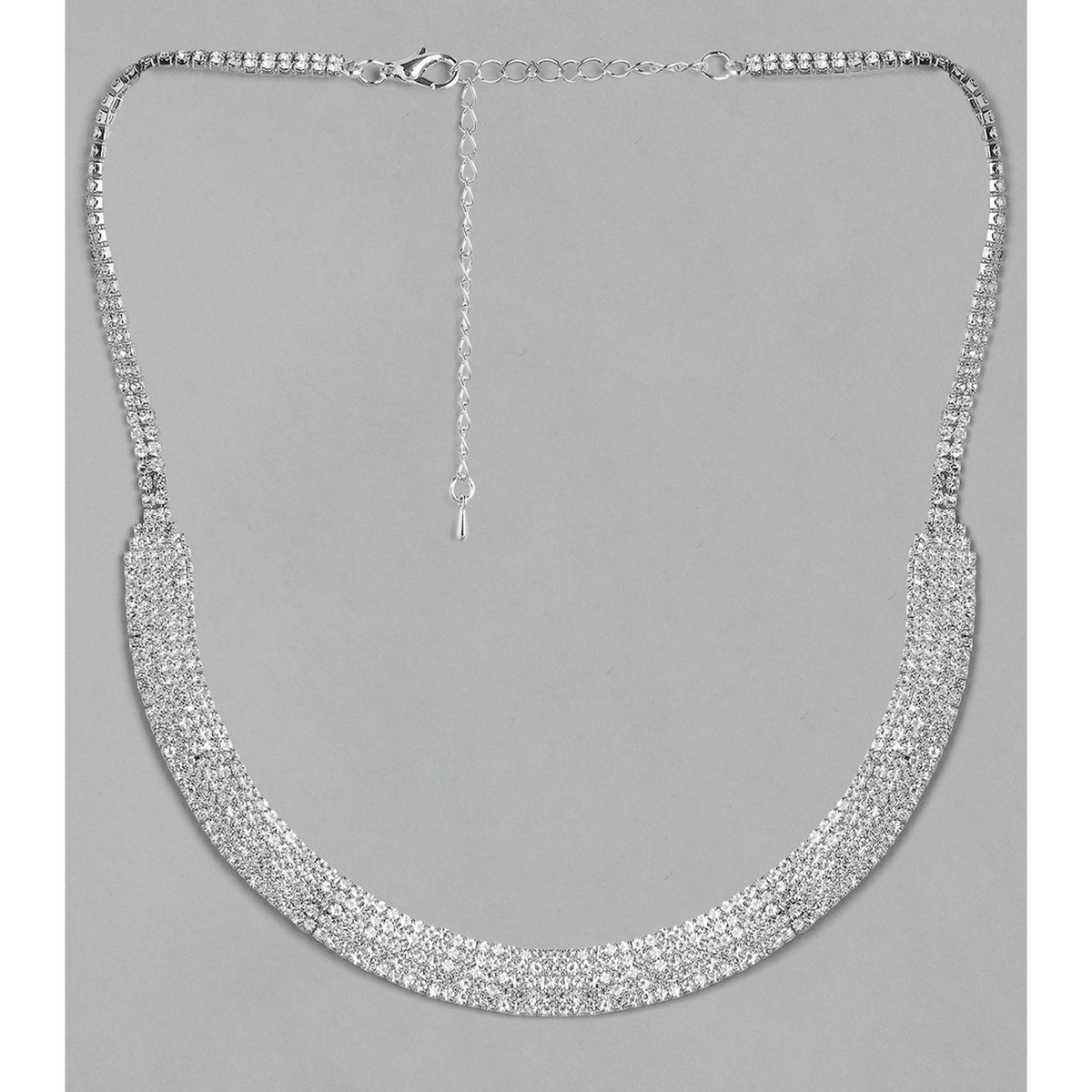 Rubans Silver Toned Handcrafted Rhinestone Necklace
