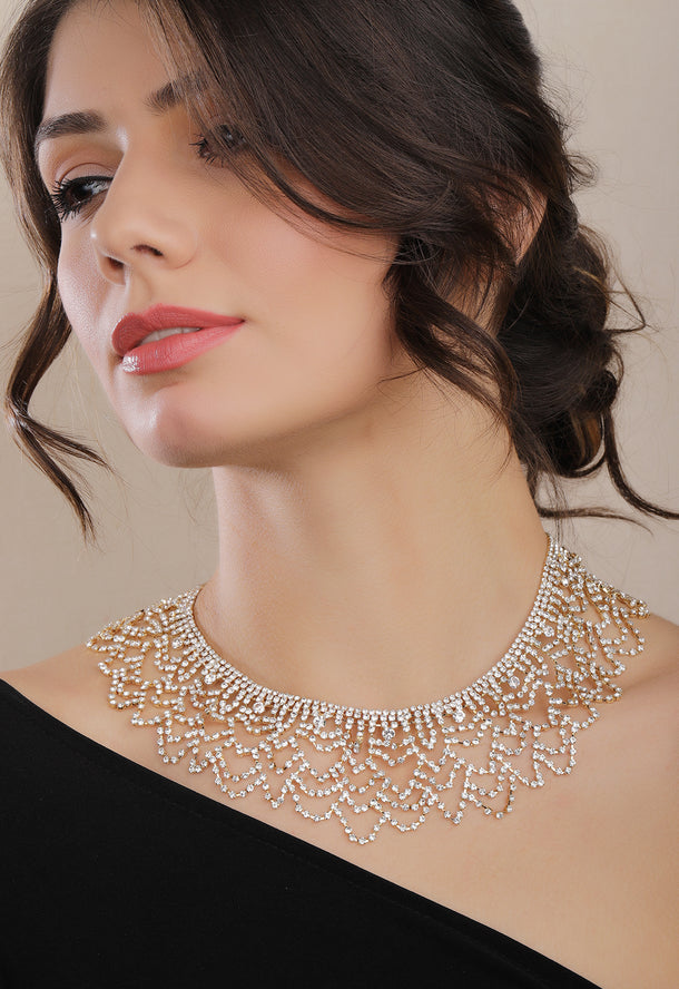 Rubans Gold Toned Handcrafted Zircon Stone Necklace