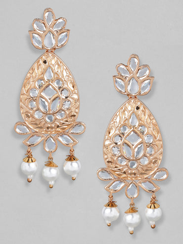 Rubans Rose Gold-Plated & White Teardrop Shaped Drop Earrings