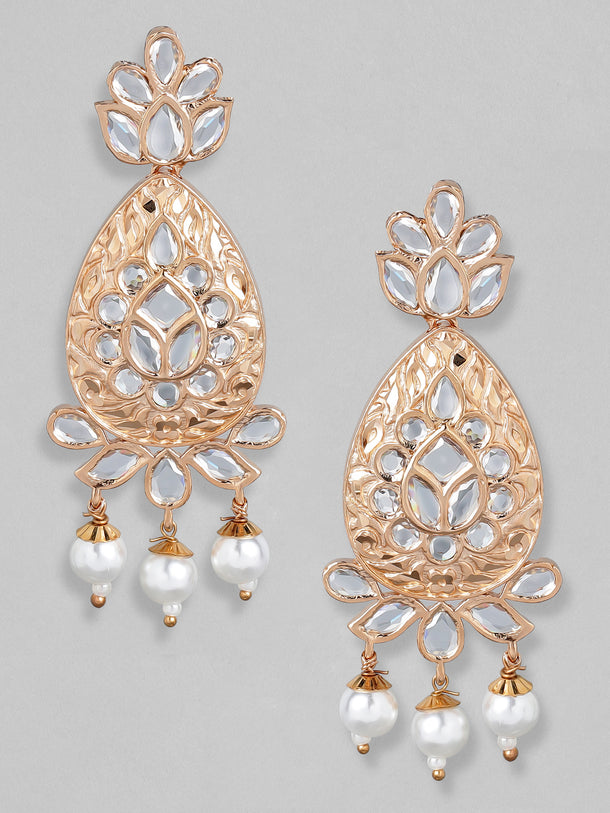 Rubans Rose Gold-Plated & White Teardrop Shaped Drop Earrings