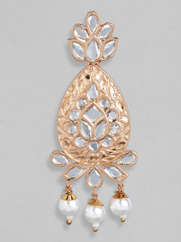 Rubans Rose Gold-Plated & White Teardrop Shaped Drop Earrings
