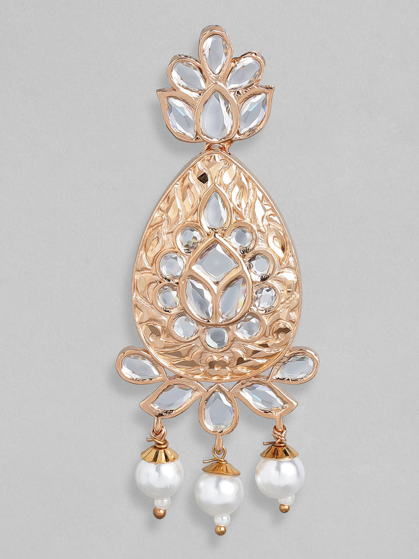 Rubans Rose Gold-Plated & White Teardrop Shaped Drop Earrings
