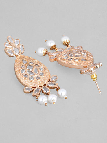 Rubans Rose Gold-Plated & White Teardrop Shaped Drop Earrings