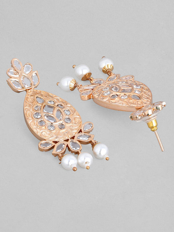 Rubans Rose Gold-Plated & White Teardrop Shaped Drop Earrings
