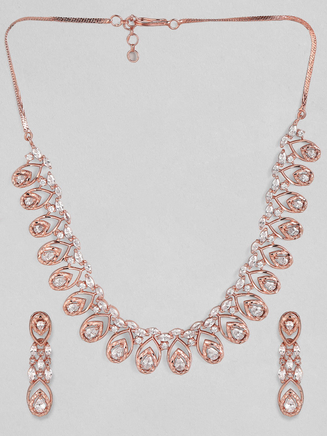 Rubans Zircon Studded Handcrafted Rose Gold Plated Statement Necklace Set