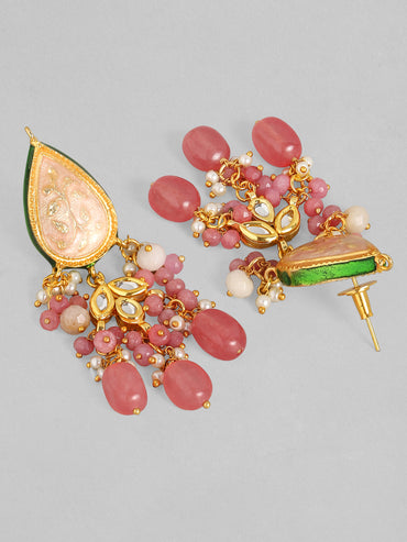 Rubans Luxury 24K Gold Plated Handcrafted Pink Enamel & Pachi Kundan with Pearls Beaded Necklace Set