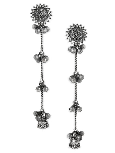 Rubans Oxidised Silver Plated Handcrafted Filigree Drop Earrings