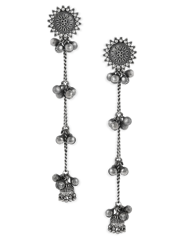 Rubans Oxidised Silver Plated Handcrafted Filigree Drop Earrings