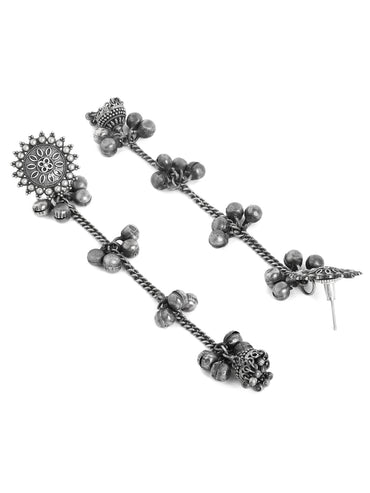 Rubans Oxidised Silver Plated Handcrafted Filigree Drop Earrings