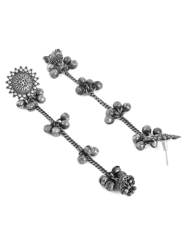 Rubans Oxidised Silver Plated Handcrafted Filigree Drop Earrings
