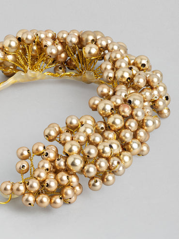 Rubans Gold-Toned Handcrafted Hair Bun Accessory with Golden Pearl Beads