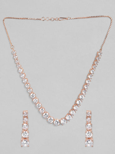 Rubans Rose Gold  Plated Handcrafted Zircon Stone Necklace Set