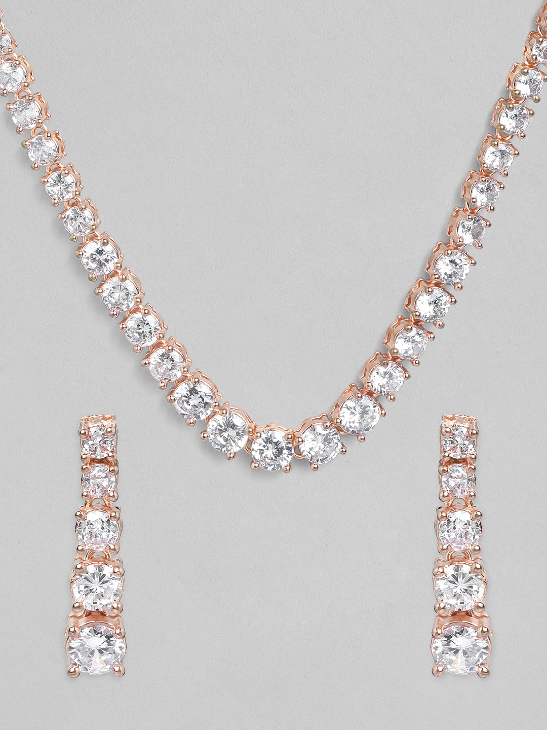 Rubans Rose Gold  Plated Handcrafted Zircon Stone Necklace Set