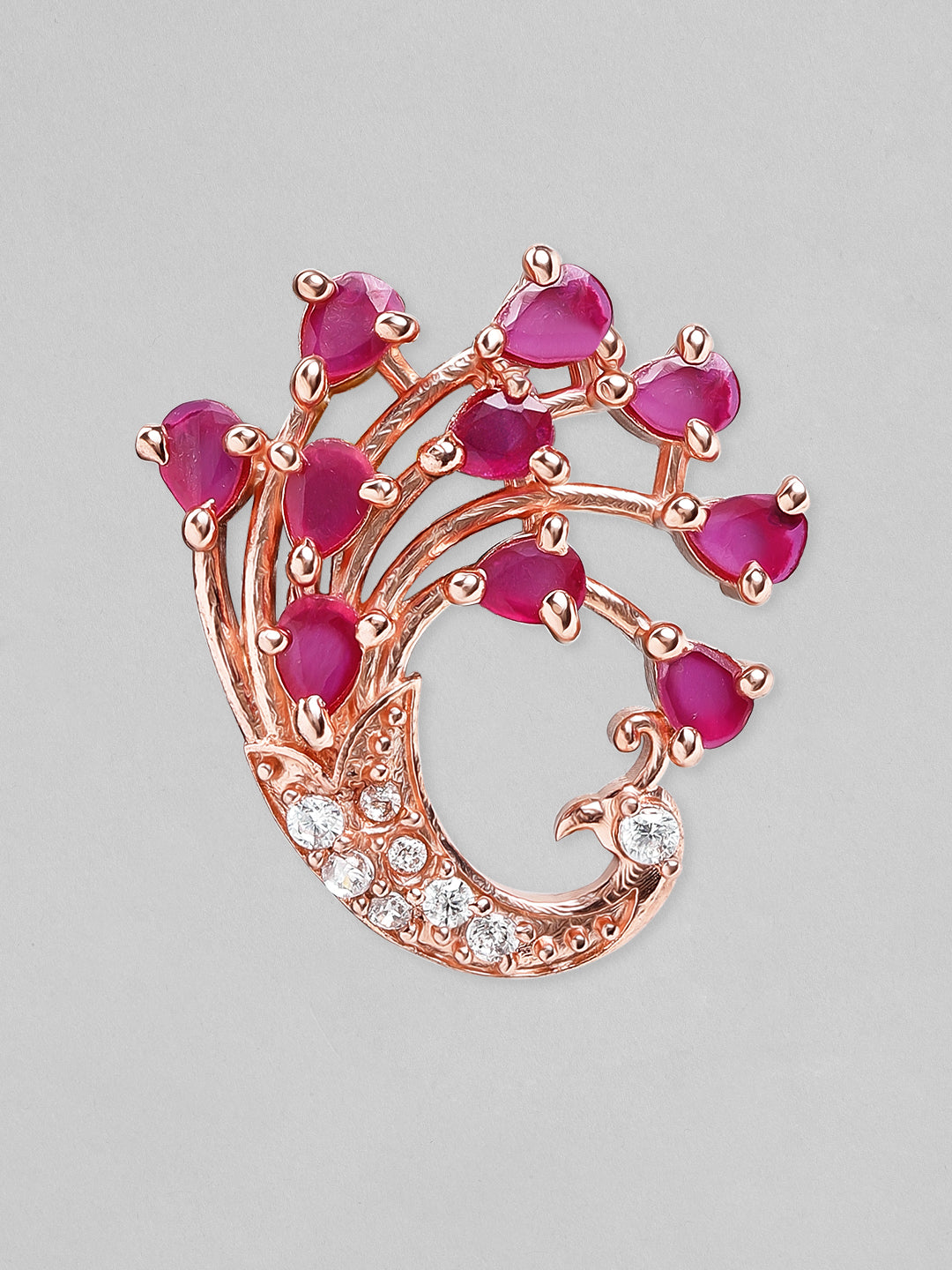 Rubans Rose-Gold Plated Peacock Shaped Ruby Studded Earrings