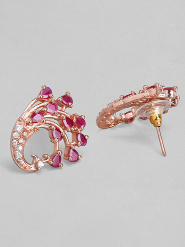 Rubans Rose-Gold Plated Peacock Shaped Ruby Studded Earrings