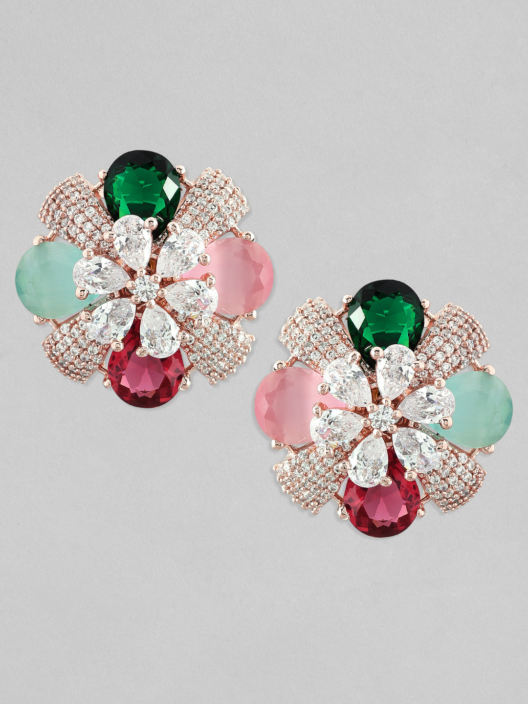 Rubans Rose Gold-Plated Multicolor AD Stud Earrings.