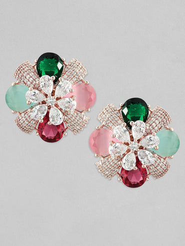 Rubans Rose Gold-Plated Multicolor AD Stud Earrings.