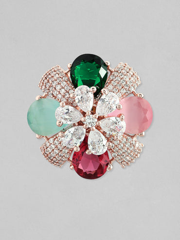 Rubans Rose Gold-Plated Multicolor AD Stud Earrings.