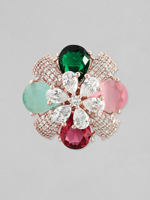 Rubans Rose Gold-Plated Multicolor AD Stud Earrings.