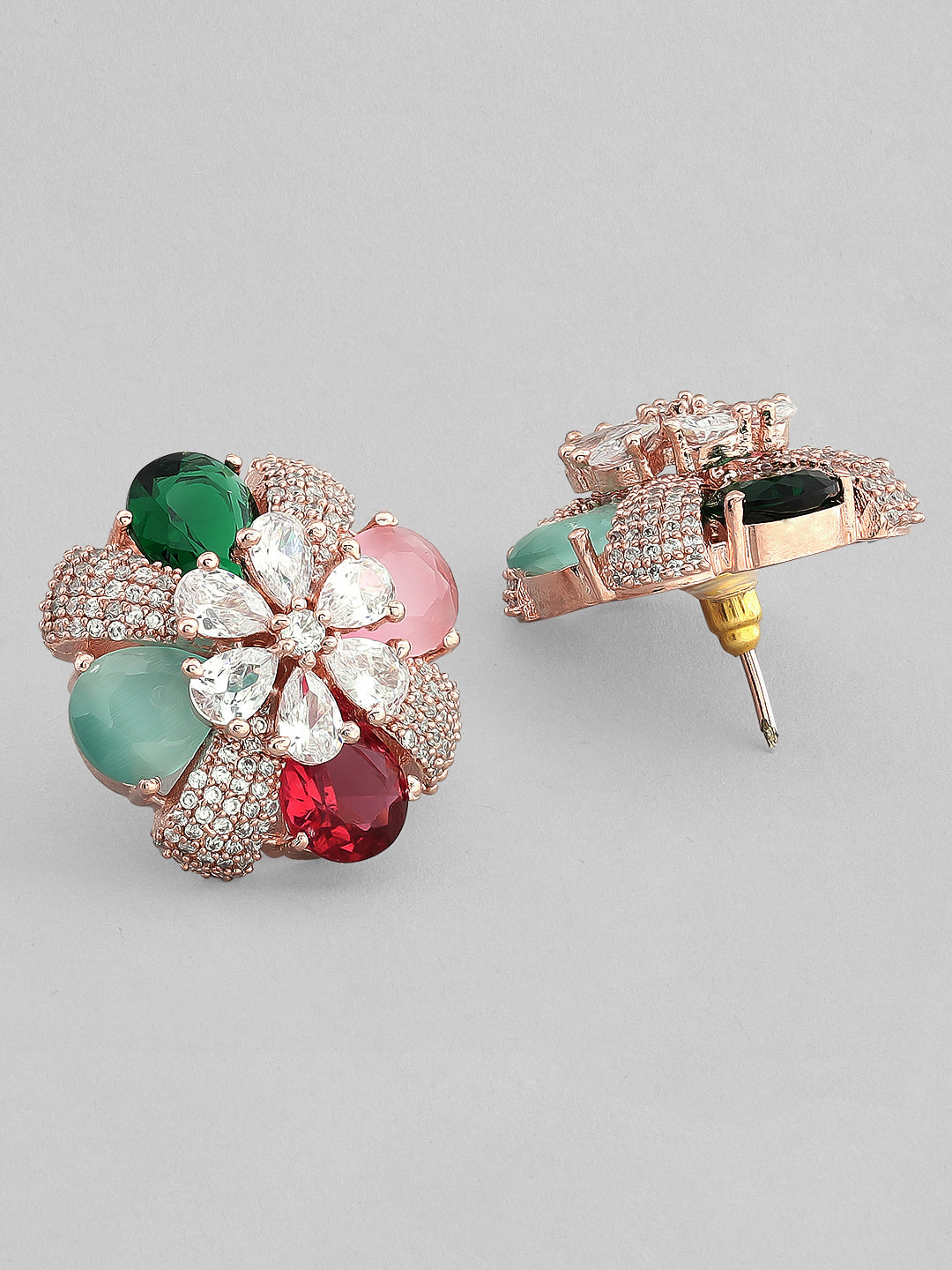 Rubans Rose Gold-Plated Multicolor AD Stud Earrings.
