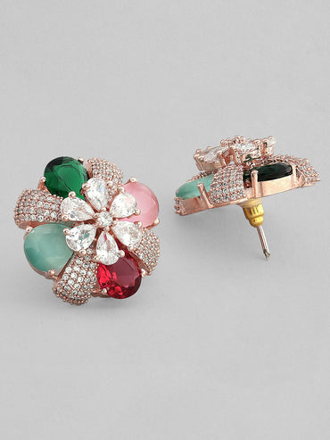 Rubans Rose Gold-Plated Multicolor AD Stud Earrings.