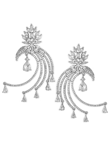 Rubans Silver-Plated White AD Drop Earrings