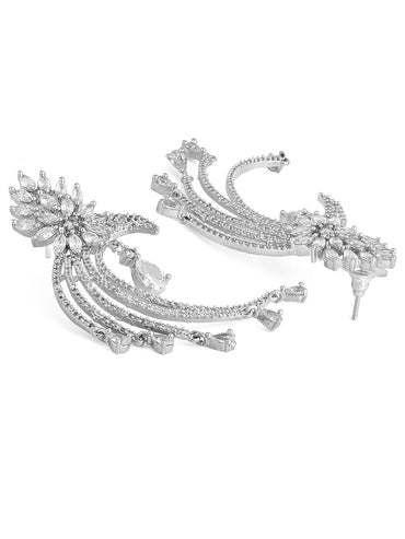 Rubans Silver-Plated White AD Drop Earrings