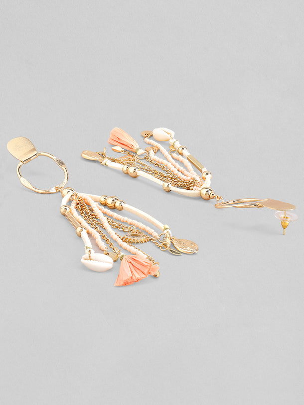 Rubans Voguish Gold Plated Handcrafted Pink Beaded Drop Earrings.