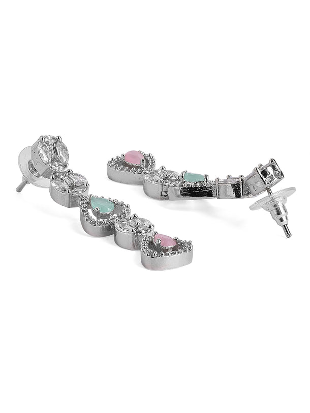 Rubans Silver Plated Multicoloured Stone Studded American Diamond Necklace Set.