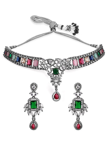 American Diamond Zirconia Multicolor Choker Set