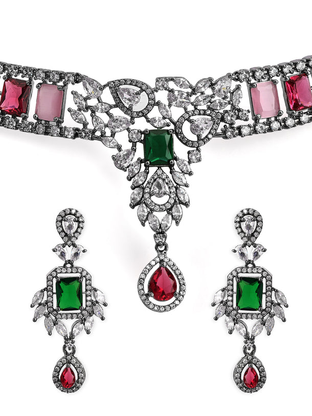 American Diamond Zirconia Multicolor Choker Set