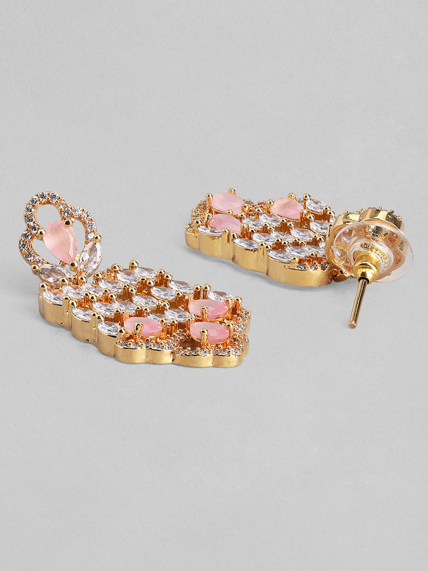 Pink Teardrop American Diamond Zirconia Necklace Set