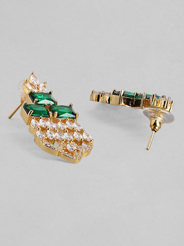 Rubans Gold Plated Green & White Stone Studded American Diamond Necklace Set.