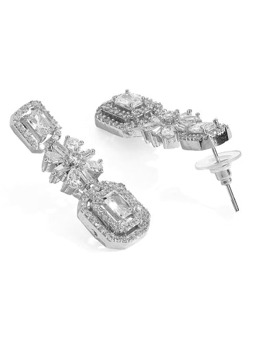 Rubans Rhodium Plated White Cubic Zirconia Stone Studded Floral Classic Jewellery Set