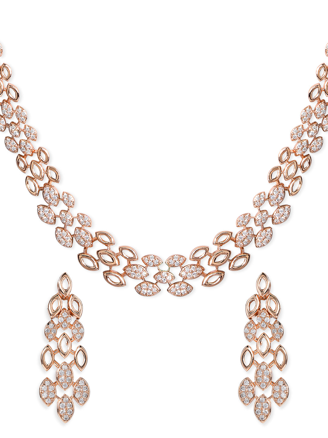 Rubans Rose Gold Plated Zirconia Stone Studded Handcrafted Necklace Set.