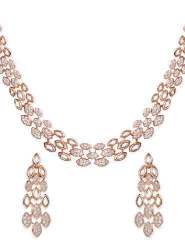 Rubans Rose Gold Plated Zirconia Stone Studded Handcrafted Necklace Set.