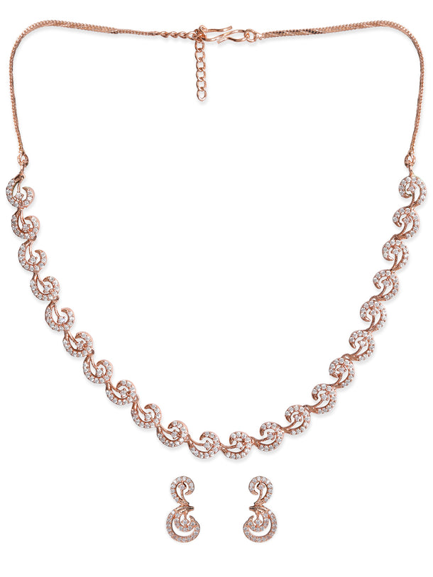 Rubans Rose Gold Plated Zirconia Stone Studded Handcrafted Necklace Set.