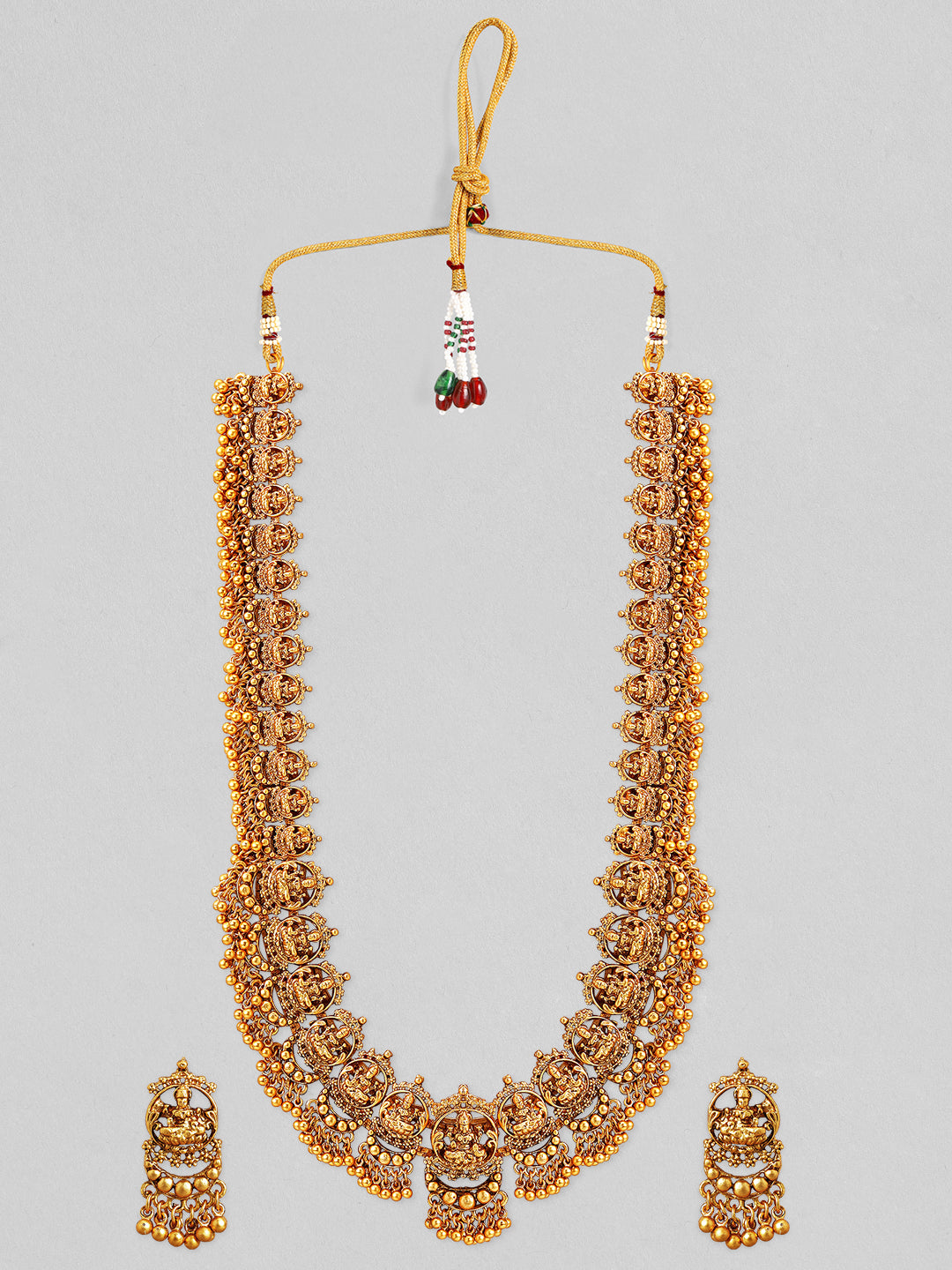 Rubans 22K Gold-Plated Divine Lakshmi Motif Temple Jewellery Set with Gold Bead Accents