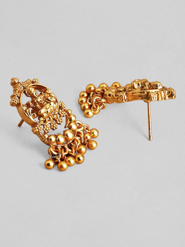 Rubans 22K Gold-Plated Divine Lakshmi Motif Temple Jewellery Set with Gold Bead Accents