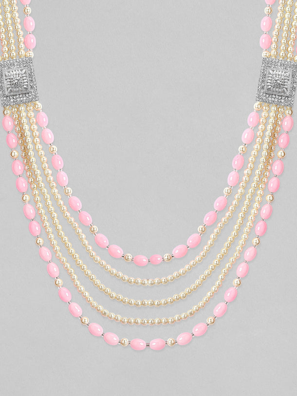 Rubans Pink & Gold Beaded Layered Mens Necklace.