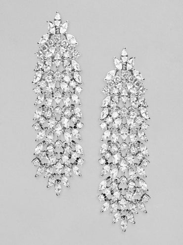 Rubans Silver-Plated AAA Cubic Zirconia Studded Premium Long Drop Earrings