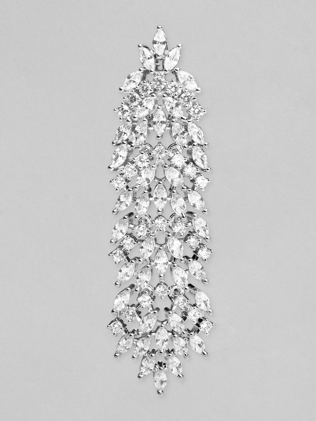 Rubans Silver-Plated AAA Cubic Zirconia Studded Premium Long Drop Earrings