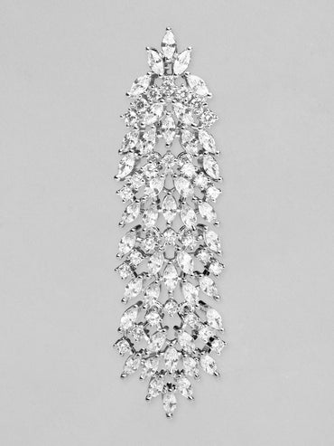 Rubans Silver-Plated AAA Cubic Zirconia Studded Premium Long Drop Earrings